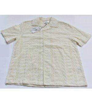 Jason Wu Men's Casual Button Up Woven 100% Cotton, Ivory | Medium